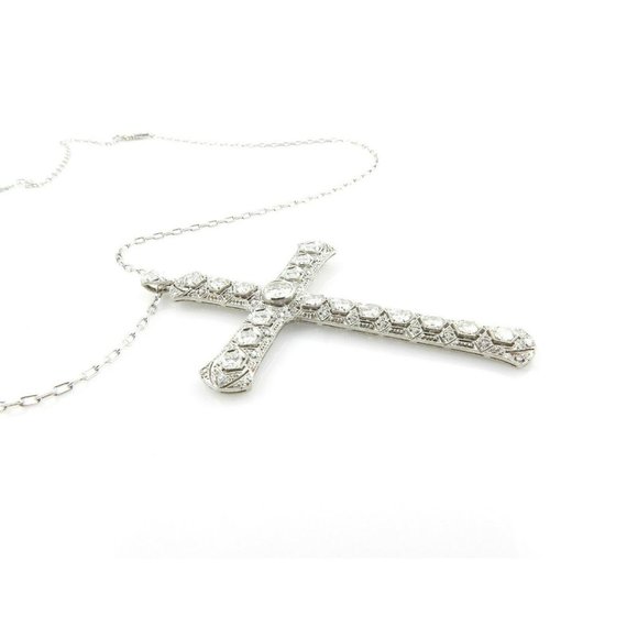 14K White Gold Large Diamond Cross Pendant Necklace 3.51cts JAGi cert #14328 - Picture 3 of 13